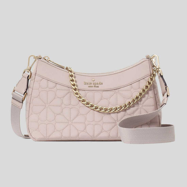 KATE SPADE Spade Flower Quilted Fabric Convertible Crossbody Bag Cozy Grey RS-KK077