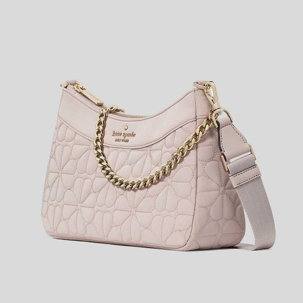 KATE SPADE Spade Flower Quilted Fabric Convertible Crossbody Bag Cozy Grey RS-KK077