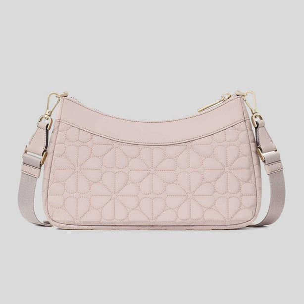 KATE SPADE Spade Flower Quilted Fabric Convertible Crossbody Bag Cozy Grey RS-KK077