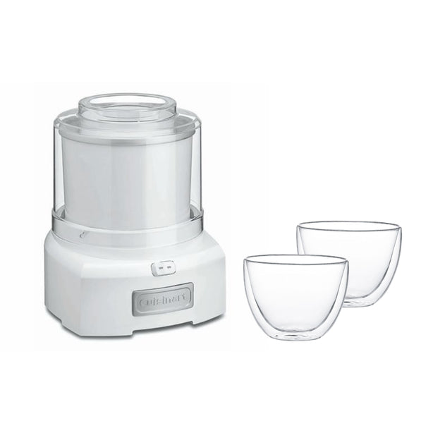 Cuisinart Ice Cream & Sorbet Maker, 1.5qt, 220-240V/50-60hz + 2 piece Aramoro Borosilicate Double Wall Glass Bowl Ø12.1xH5.5cm, 500ml