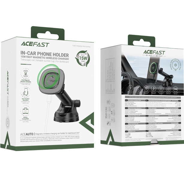 Acefast D47 Magnetic Wireless Charging Car Holder For Dashboard - Black