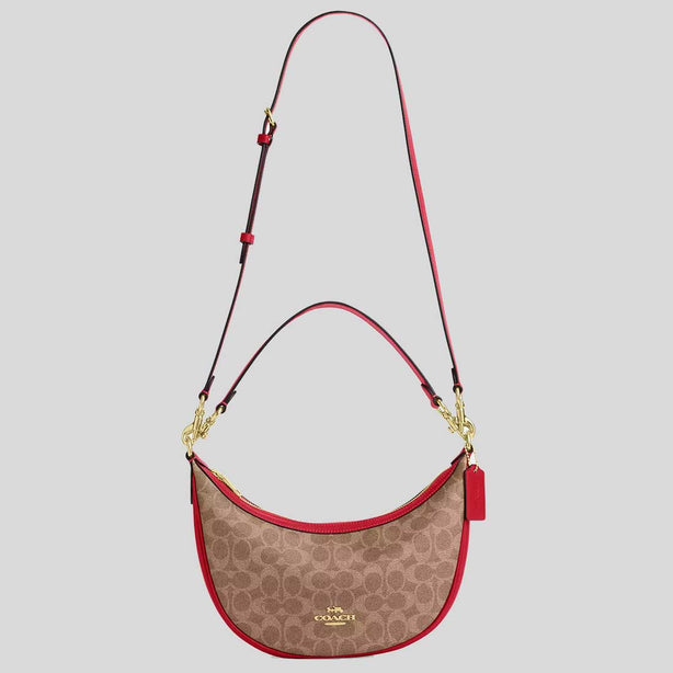 COACH Aria Shoulder Bag In Signature Canvas Tan/Carnation RS-CCL26