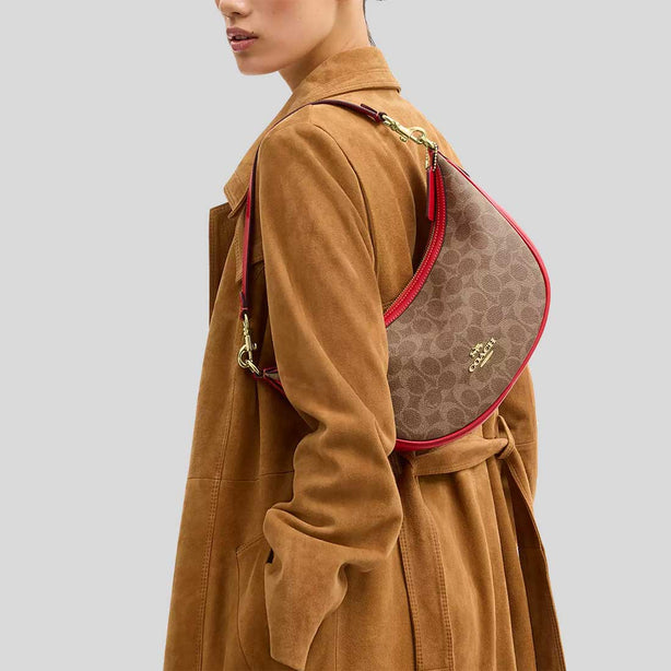 COACH Aria Shoulder Bag In Signature Canvas Tan/Carnation RS-CCL26