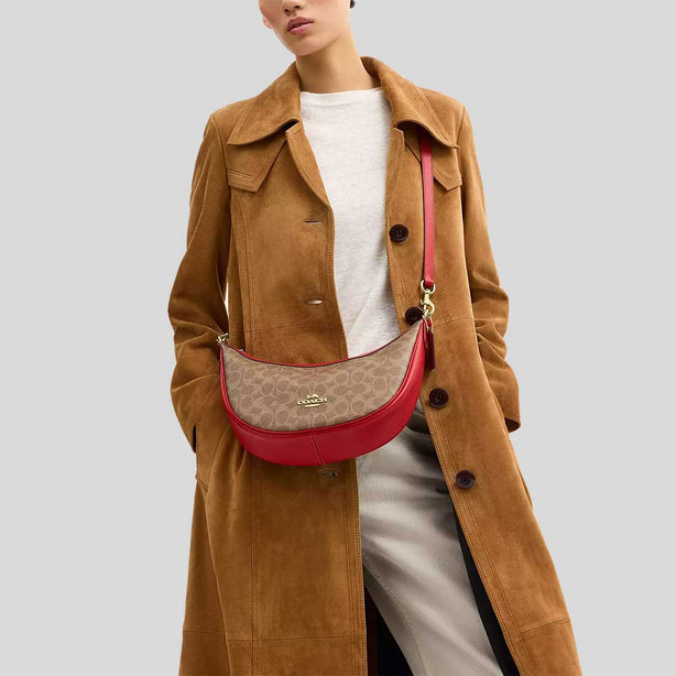 COACH Aria Shoulder Bag In Signature Canvas Tan/Carnation RS-CCL26