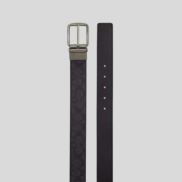 COACH Boxed Card Case And Belt Set In Signature Canvas Gunmetal/Charcoal/Black RS-CW351