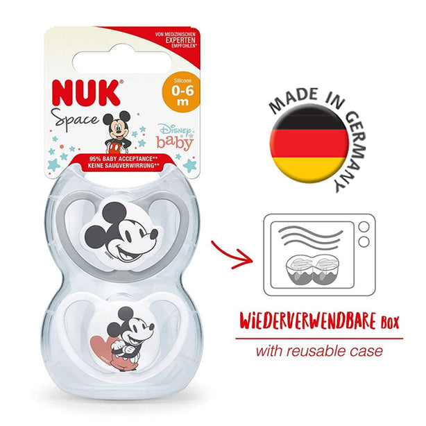 NUK Space Disney Mickey Mouse Silicone Soother Pacifier 2pcs/box | 0-6 Months