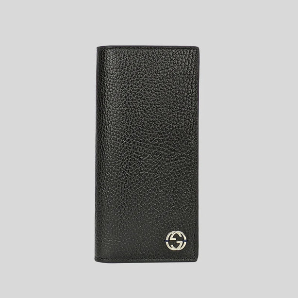 GUCCI Men's Leather Long Bifold Wallet With Interlock GG Logo Black RS-610467