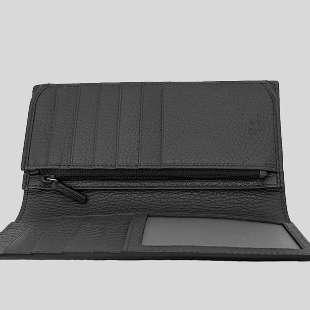 GUCCI Men's Leather Long Bifold Wallet With Interlock GG Logo Black RS-610467