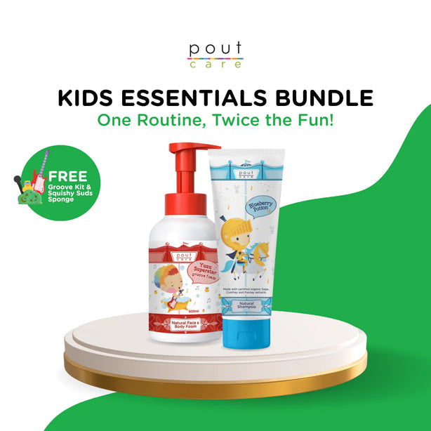 pout Care Natural Shampoo 250ml & Yuzu Face & Body Foam 500ml – Kids Shampoo & Body Foam Bundle