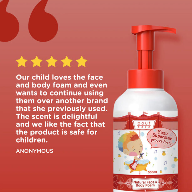 pout Care Natural Shampoo 250ml & Yuzu Face & Body Foam 500ml – Kids Shampoo & Body Foam Bundle