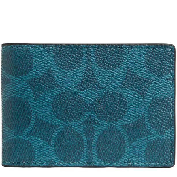 Coach Compact Billfold Wallet In Signature Canvas - Aquamarine Teal CW368
