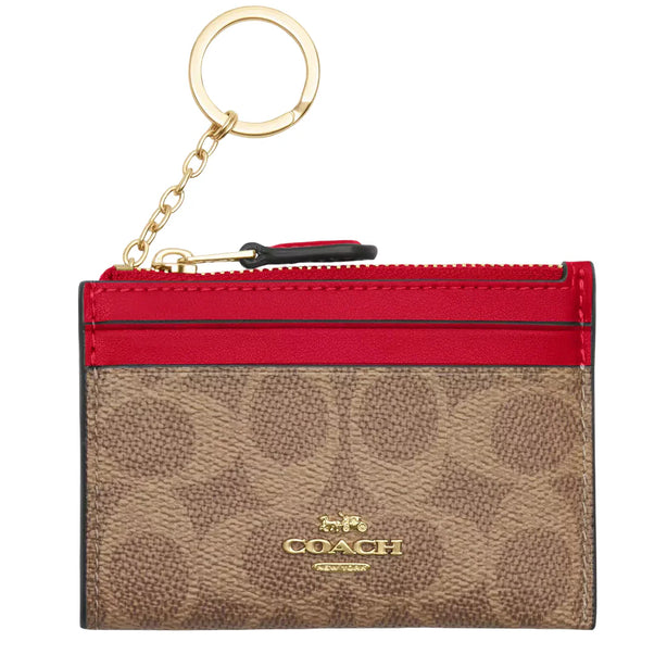 Coach Mini Skinny Id Case In Signature Canvas  - Tan/ Carnation CW870