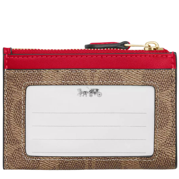 Coach Mini Skinny Id Case In Signature Canvas  - Tan/ Carnation CW870