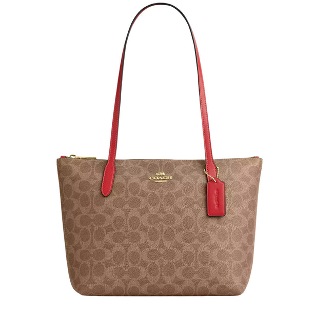 Coach Fiona Zip Tote Bag In Signature Canvas - Tan/ Carnation CBT18