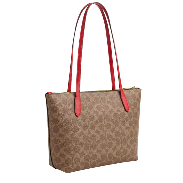 Coach Fiona Zip Tote Bag In Signature Canvas - Tan/ Carnation CBT18