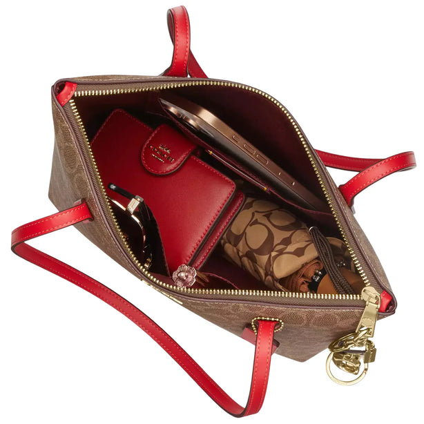 Coach Fiona Zip Tote Bag In Signature Canvas - Tan/ Carnation CBT18