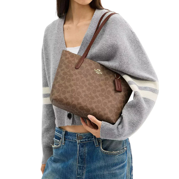 Coach Fiona Zip Tote Bag In Signature Canvas - Tan/ Brown CBT18