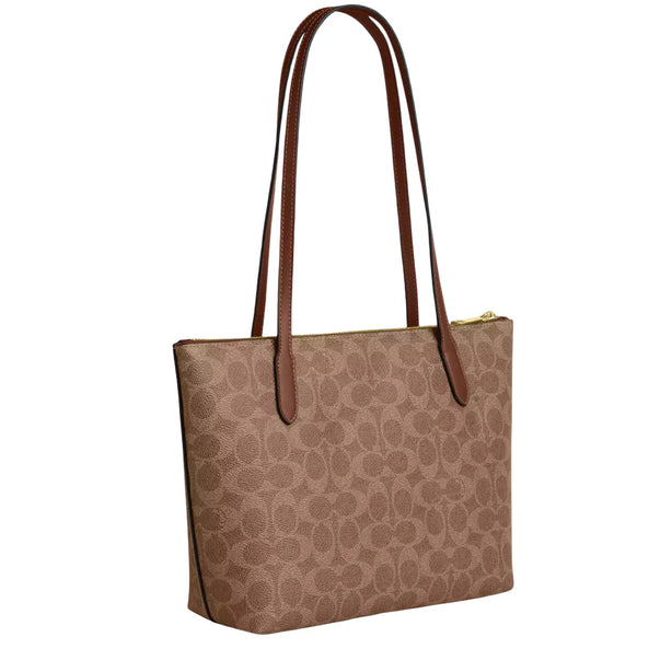 Coach Fiona Zip Tote Bag In Signature Canvas - Tan/ Brown CBT18