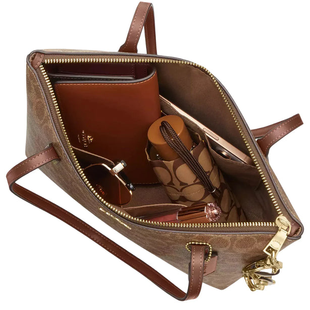 Coach Fiona Zip Tote Bag In Signature Canvas - Tan/ Brown CBT18