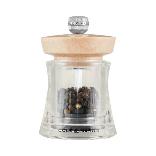 Cole&Mason Acrylic Pepper Mill 9.5 cm, Natural Beech, Holborn Cole&Mason