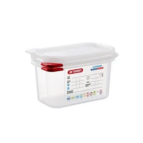 Araven Polypropylene Microwaveable Container Gn 1/9 With Airtight Lid L17.6xW10.8xH10cm 1L, Translucent