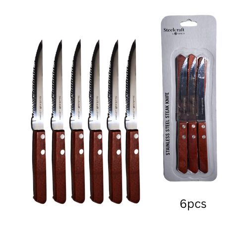 Steelcraft Steak Knife With Riveted Wood Handle L21cm, Sharp End, 6pieces/Pack