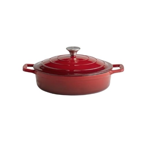 APS Enameled Cast Iron Round Low Casserole Ø28xH7cm, 3L, Red, 5 Stars