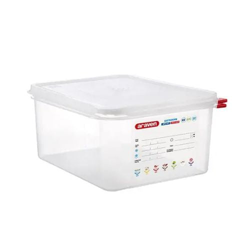 Araven Polypropylene Microwaveable Container Gn 1/2 With Airtight Lid L32.5xW26.5xH15cm 10L, Translucent