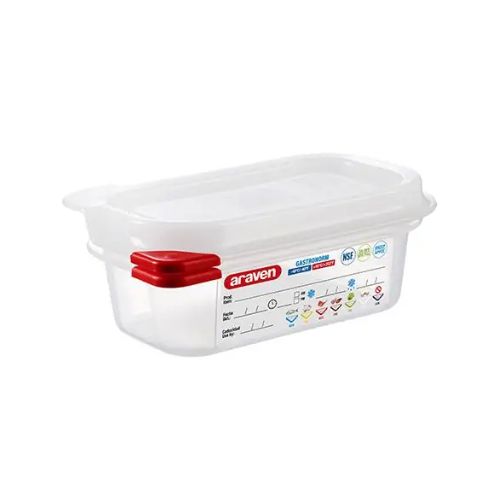Araven Polypropylene Microwaveable Container Gn 1/9 With Airtight Lid L17.6xW10.8xH6.5cm 0.6L, Translucent