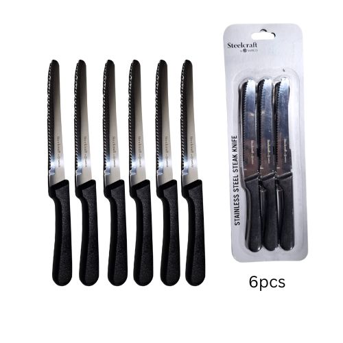 Steelcraft Steak Knife With Black Plc Handle L21.5cm, Round End, 6pieces/Pack