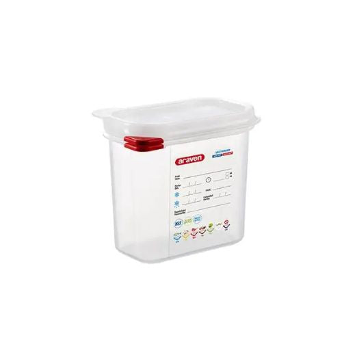 Araven Polypropylene Microwaveable Container Gn 1/9 With Airtight Lid L17.6xW10.8xH15cm 1.5L, Translucent