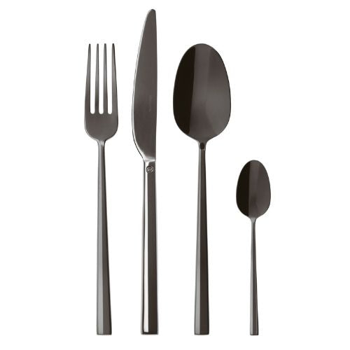 Sambonet Stainless Steel Cutlery Set, 24 Pieces, Mirror Pvd 2Black, Rock