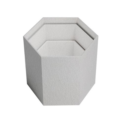 Poseidon Recycled Polystyrene Nestable Hexagon Box Ø25xH29cm, 3piecestainless Steelet, Pearl White