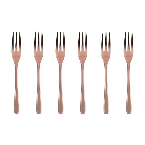 Sambonet Stainless Steel Pastry Forks Set, 6 Pieces, Mirror Pvd Copper, Taste