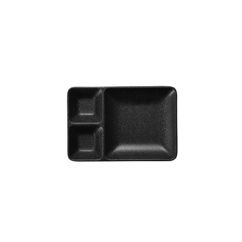 Shunta Melamine Rectangle 3-Divided/ Compartment Plate L18.9xW12.9xH2.4cm, Black, Iwamatsu