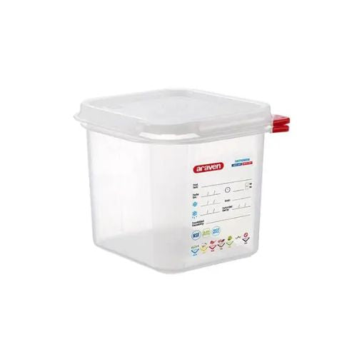 Araven Polypropylene Microwaveable Container Gn 1/6 With Airtight Lid L17.6xW16.2xH15cm 2.6L, Translucent