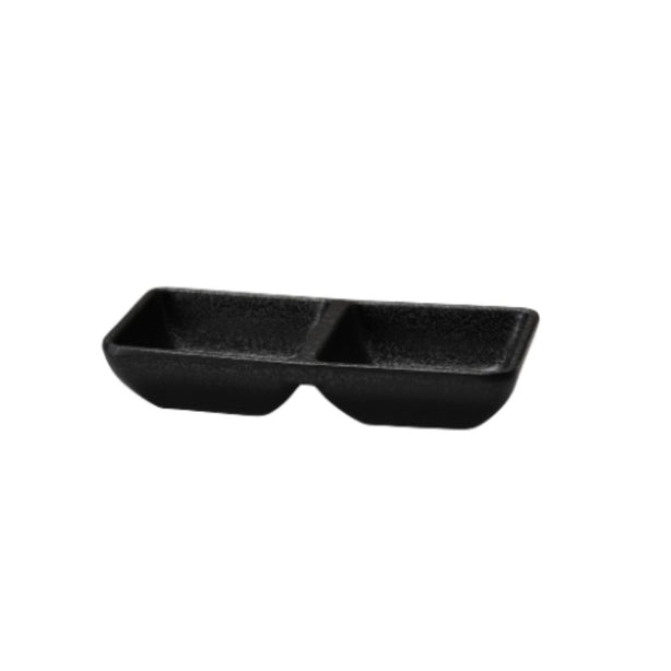 Shunta Melamine Rectangle 2-Divided/ Compartment Sauce Dish L14.8xW7.3xH2.8cm, Black, Iwamatsu