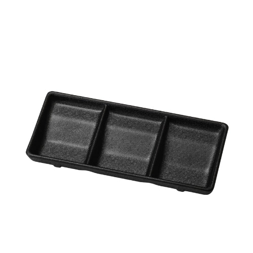 Shunta Melamine Rectangle 3-Divided/ Compartment Sauce Dish L19.5xW8.4xH2.4cm, Black, Iwamatsu