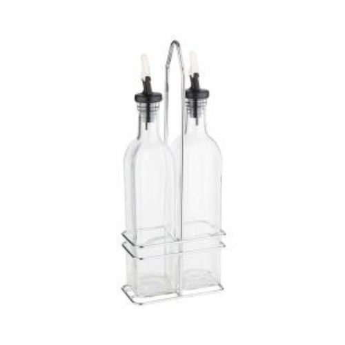 APS Glass Oil & Vinegar Set With Abs Lid & Non-Drip Nozzle Spout, L13xW7xH34cm, Transparent, Menagen