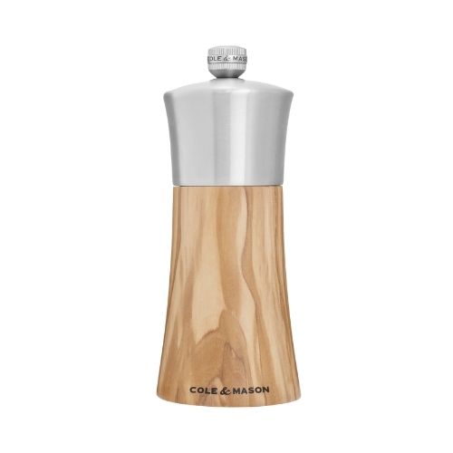 Cole&Mason Stainless Steel Salt Mill 15cm, Olive Wood, Bromley