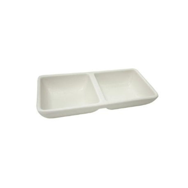 Shunta Melamine Rectangle 2-Divided/ Compartment Sauce Dish L14.8xW7.3xH2.8cm, White, Iwamatsu