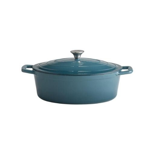 APS Enameled Cast Iron Oval Casserole L33xW25xH11cm, 5L, Turquoise, 5 Stars