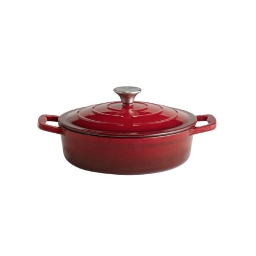 APS Enameled Cast Iron Round Low Casserole Ø25xH7cm, 2.5L, Red, 5 Stars