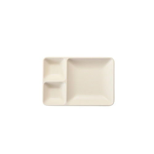 Shunta Melamine Rectangle 3-Divided/ Compartment Plate L18.9xW12.9xH2.4cm , White, Iwamatsu