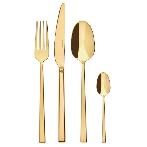 Sambonet Stainless Steel Cutlery Set, 24 Pieces, Mirror Pvd Gold, Rock