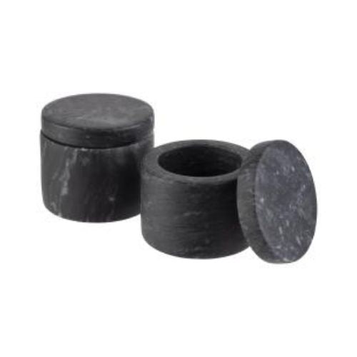 APS Marble Box For Spices, Ø6xH5cm, 40ml, Black, 2piecestainless Steelet, Marvello