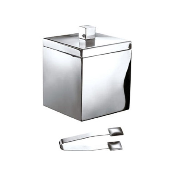 WNK Stainless Steel Double Wall Insulated Square Ice Bucket With Cover & Tong L13.5xW13.5xH18cm (Bucket), L13.8cm (Tong), 1.25L, Mirror Finish
