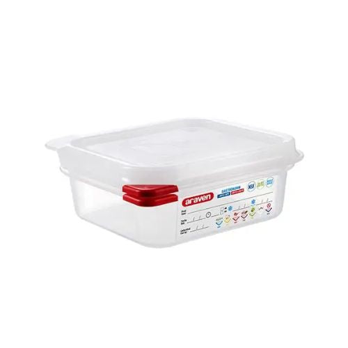 Araven Polypropylene Microwaveable Container Gn 1/6 With Airtight Lid L17.6xW16.2xH6.5cm 1.1L, Translucent