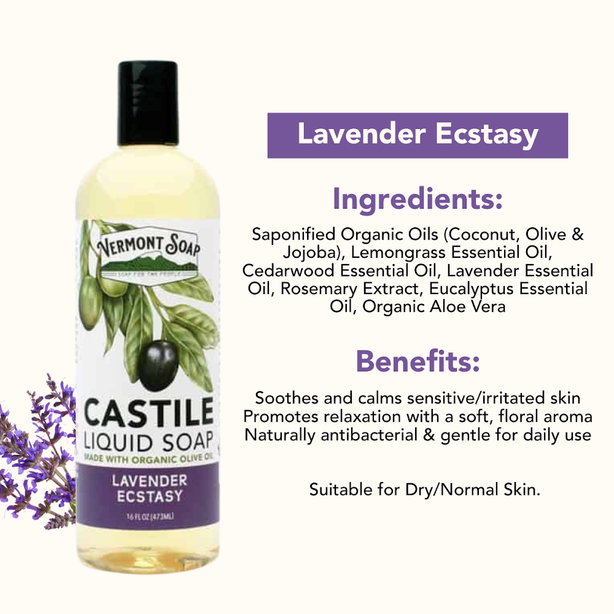 Vermont Castile Liquid Soap - Available In 473ml, 1L, 1.89L