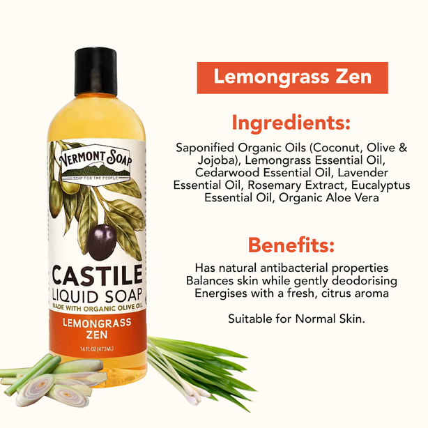 Vermont Castile Liquid Soap - Available In 473ml, 1L, 1.89L